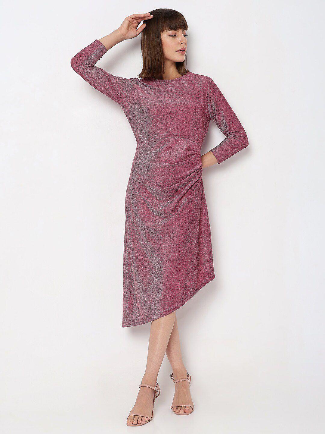 vero moda self design ruched bling & sparkly embellished a-line midi dress