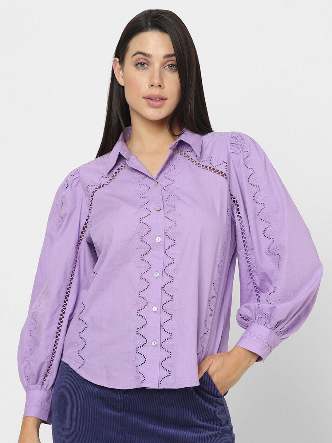 vero moda self design semi sheer pure cotton casual shirt