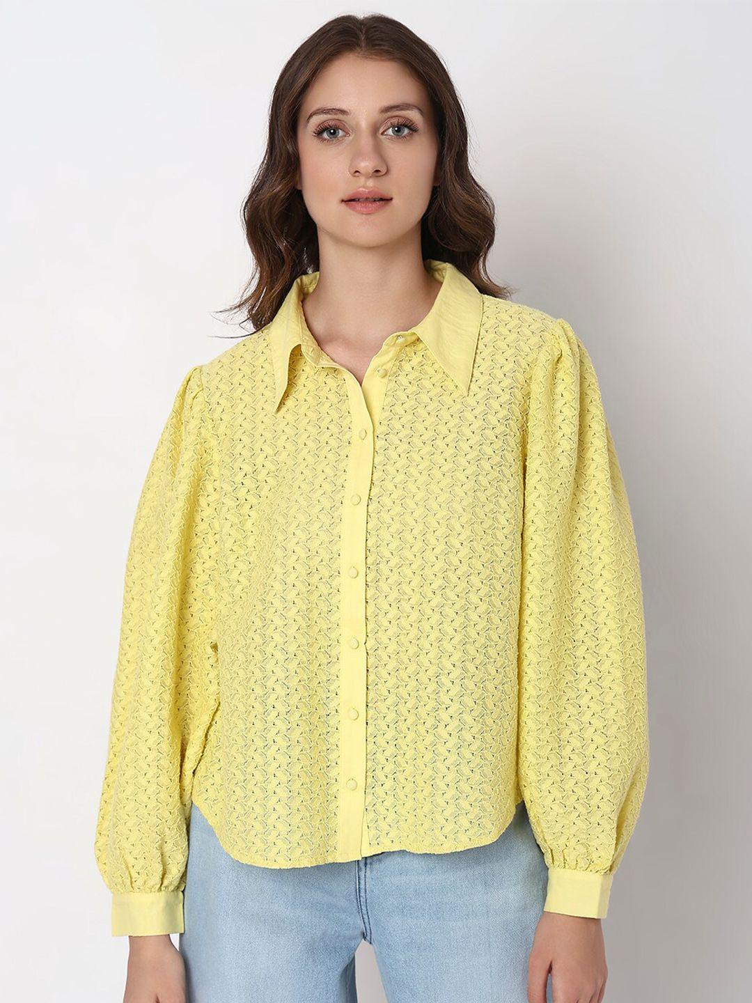 vero moda self design spread collar cotton casual shirt