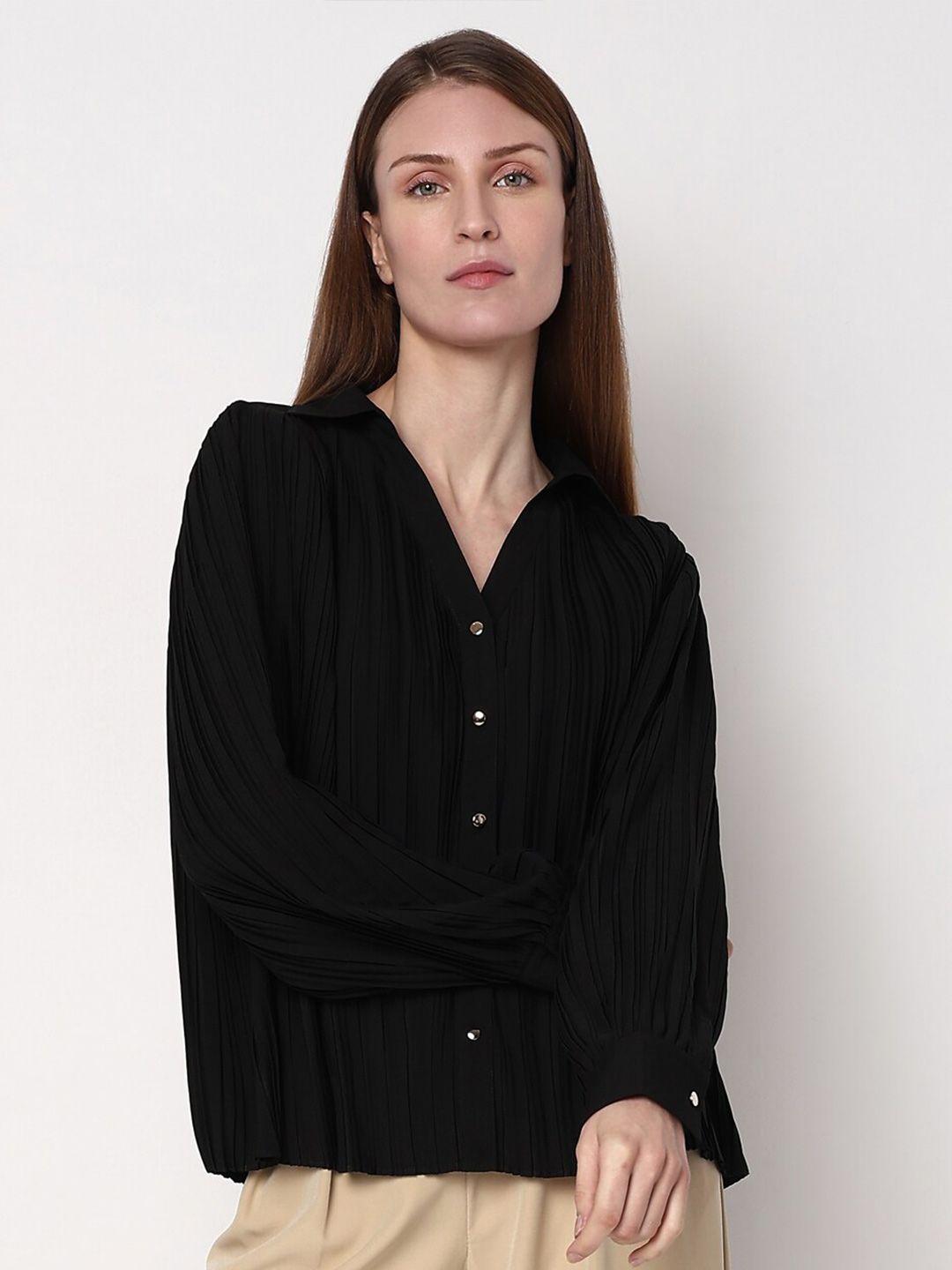 vero moda self design spread collar puff sleeves gathered casual shirt