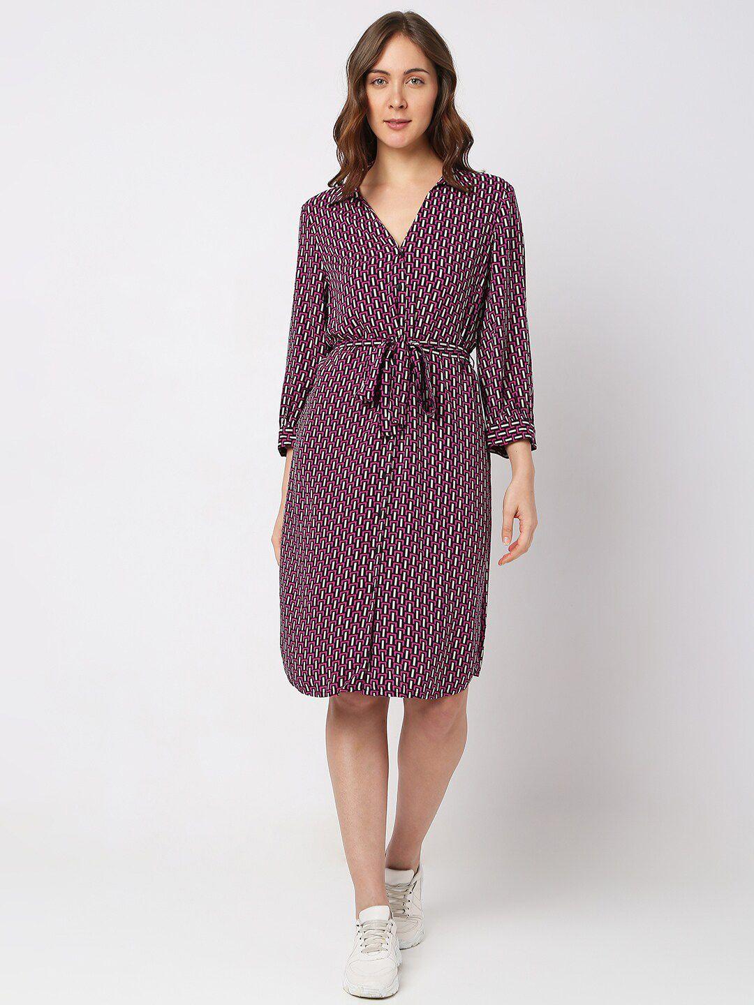 vero moda shirt collar printed a-line dress