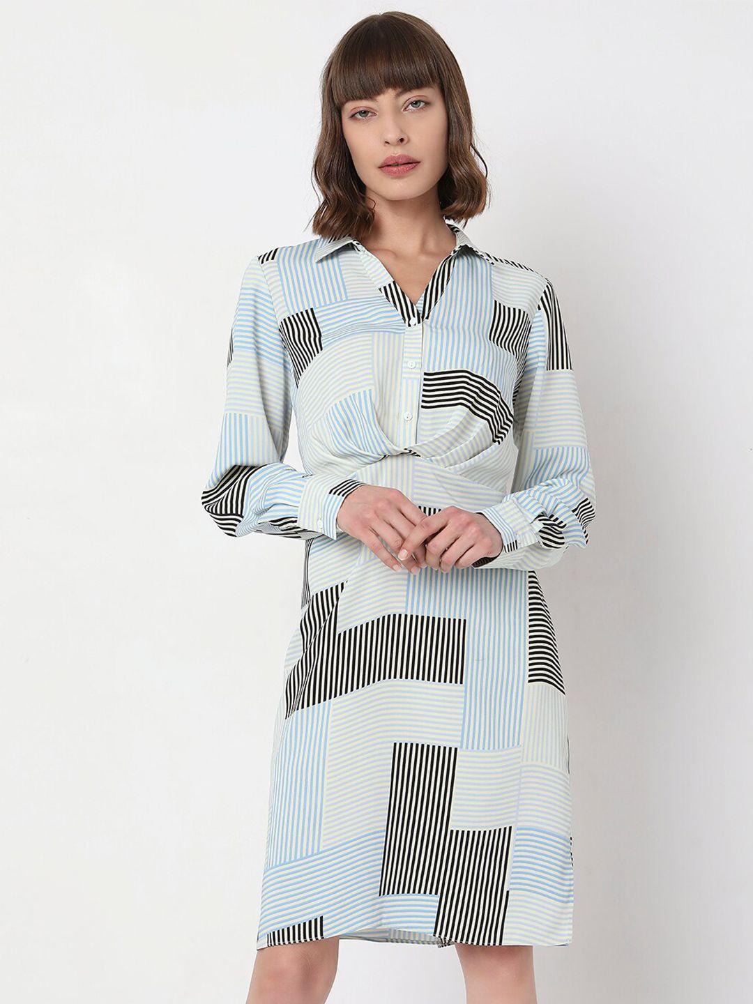 vero moda shirt collar striped printed a-line dress