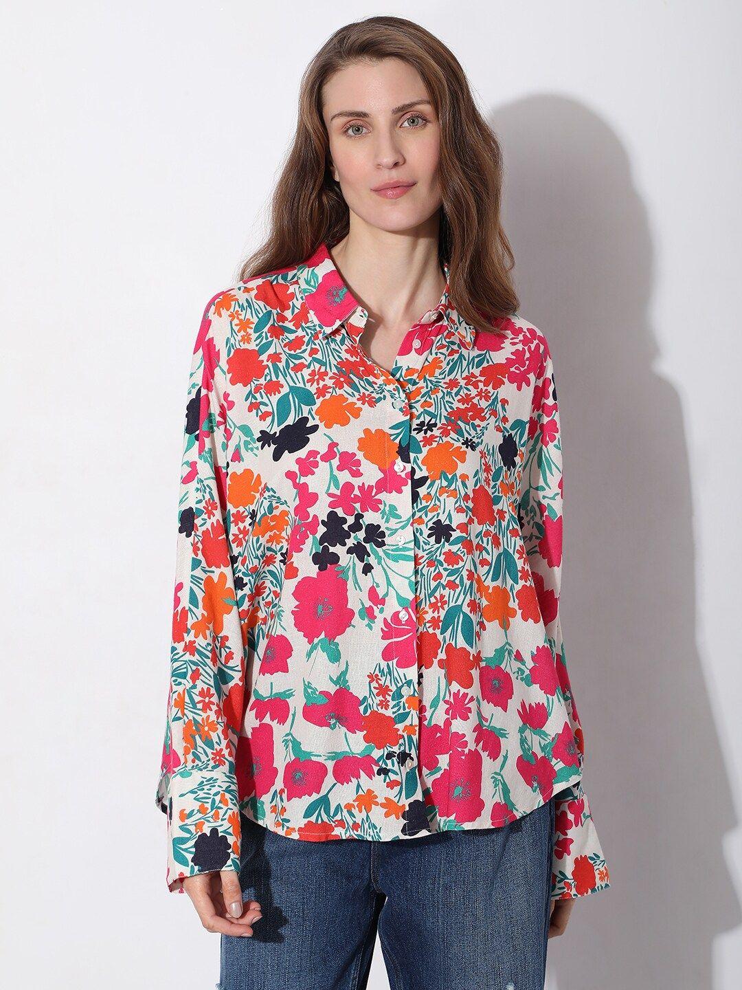 vero moda slim fit floral printed casual shirt