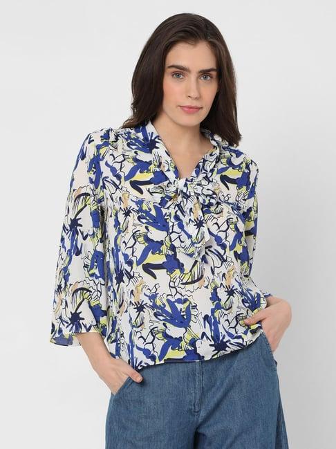 vero moda snow white & blue floral print top