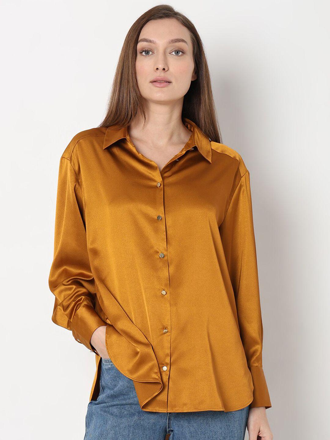 vero moda spread collar casual satin shirt