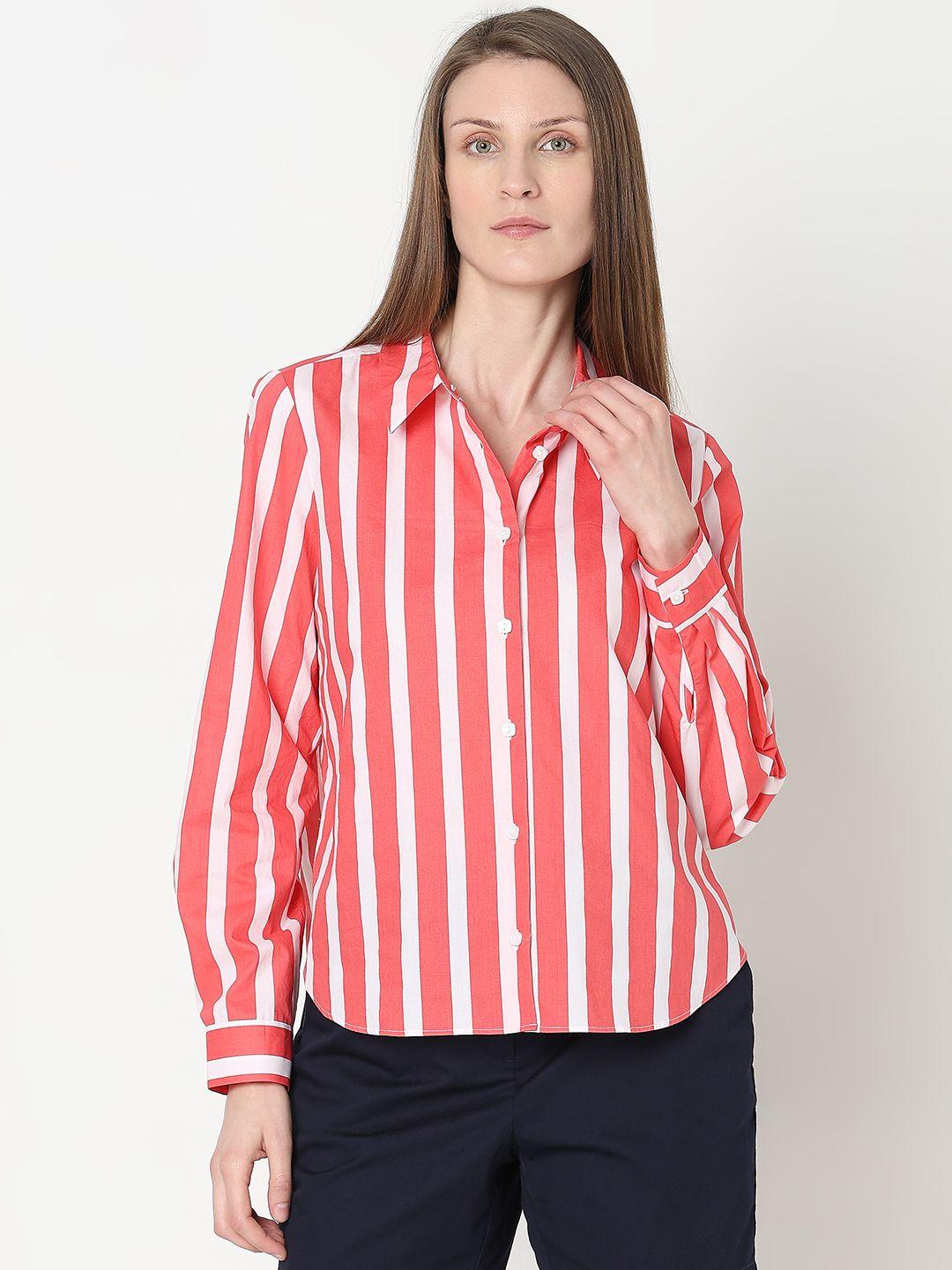 vero moda striped printed pure cotton casual shirt