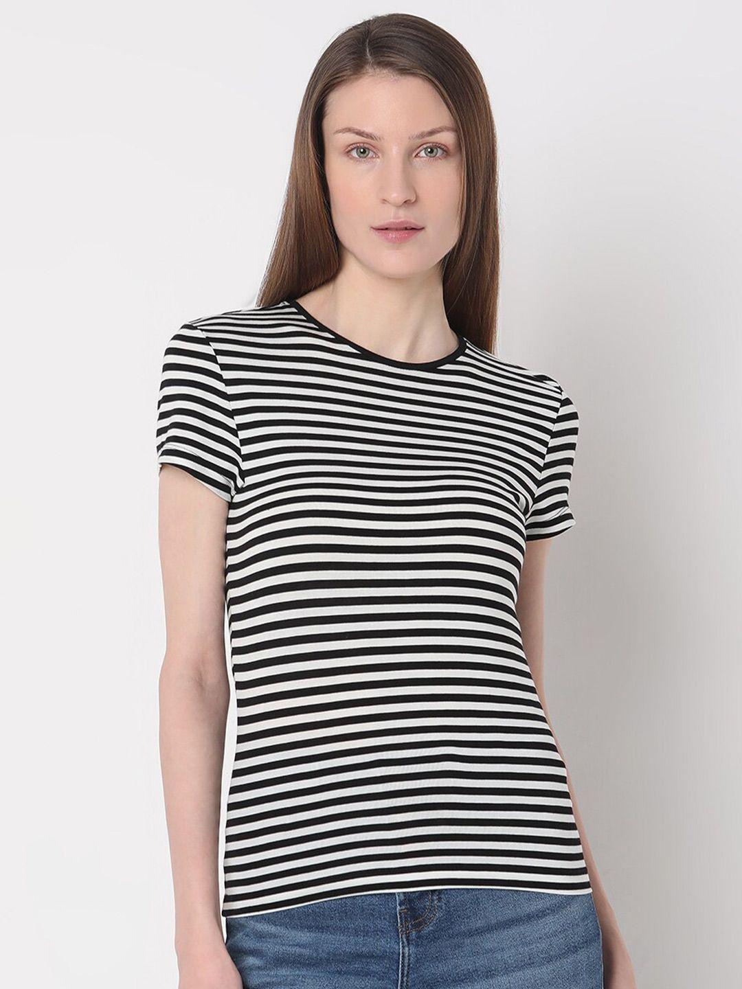 vero moda striped round neck t-shirt