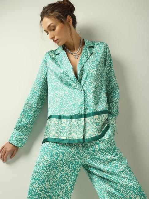 vero moda teal & white printed blazer