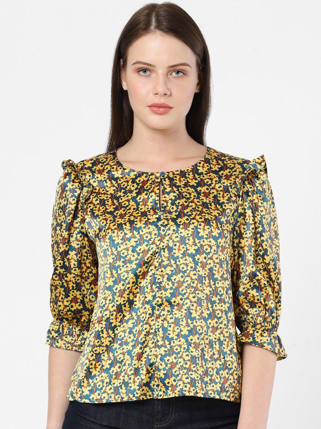 vero moda teal & yellow floral printed top