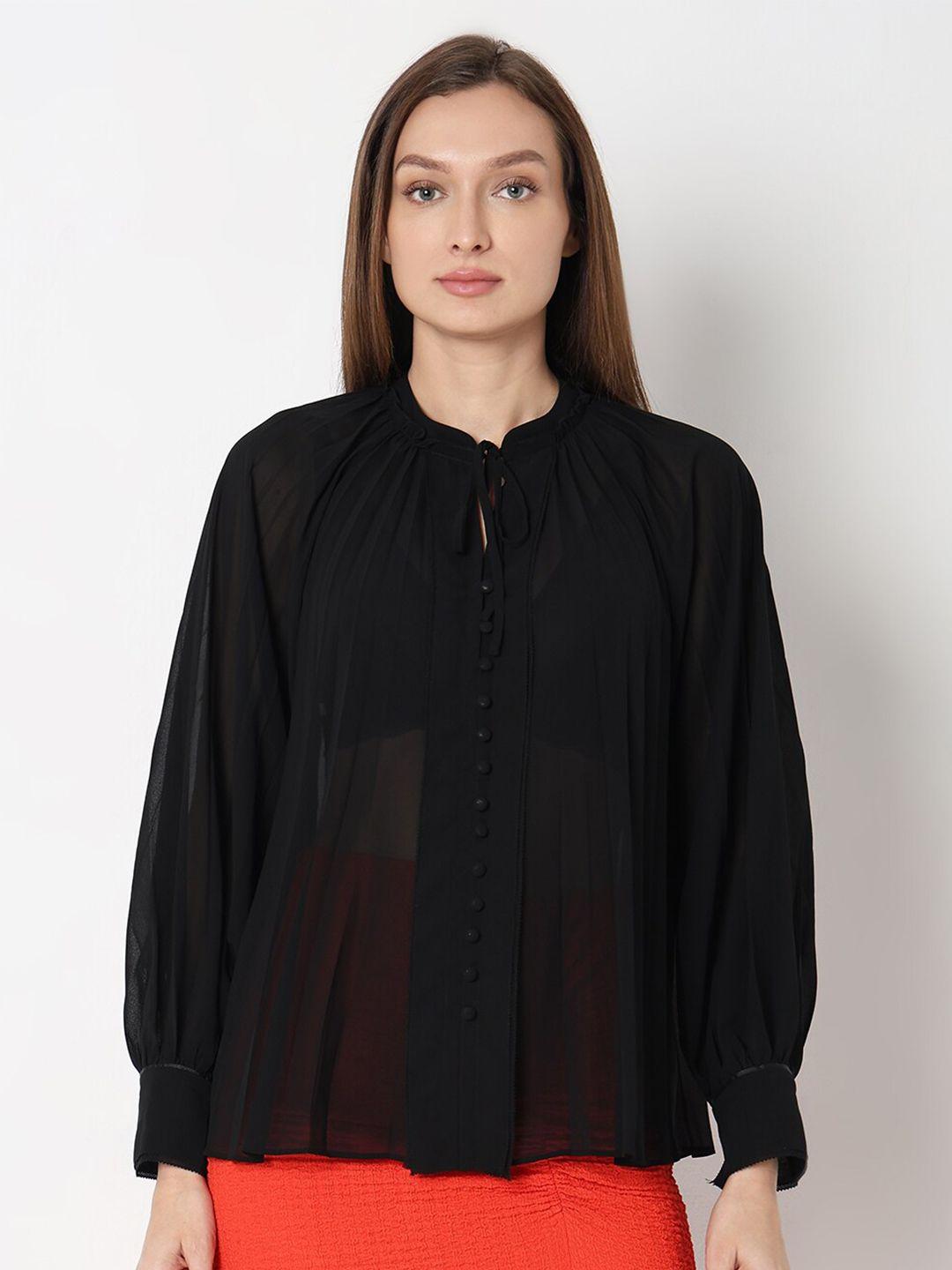 vero moda tie-up neck semi sheer shirt style top