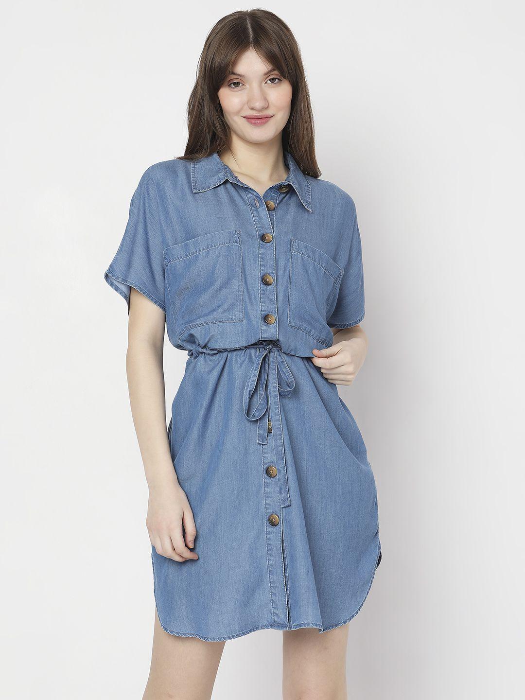 vero moda tie-up pocket detail extended sleeves cotton shirt dress