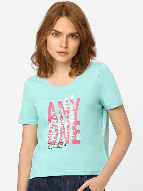 vero moda turquoise printed crew t-shirt