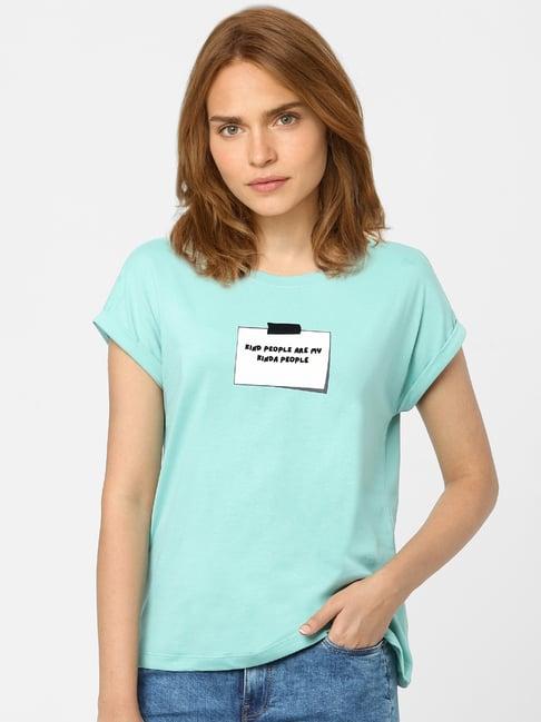 vero moda turquoise printed crew t-shirt