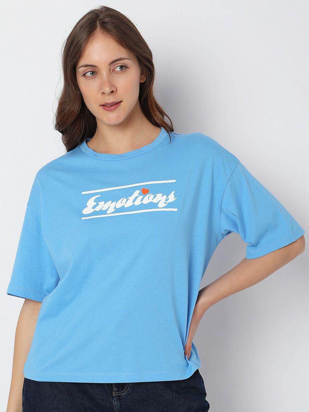 vero moda typography printed drop shoulder sleeves boxy t-shirt