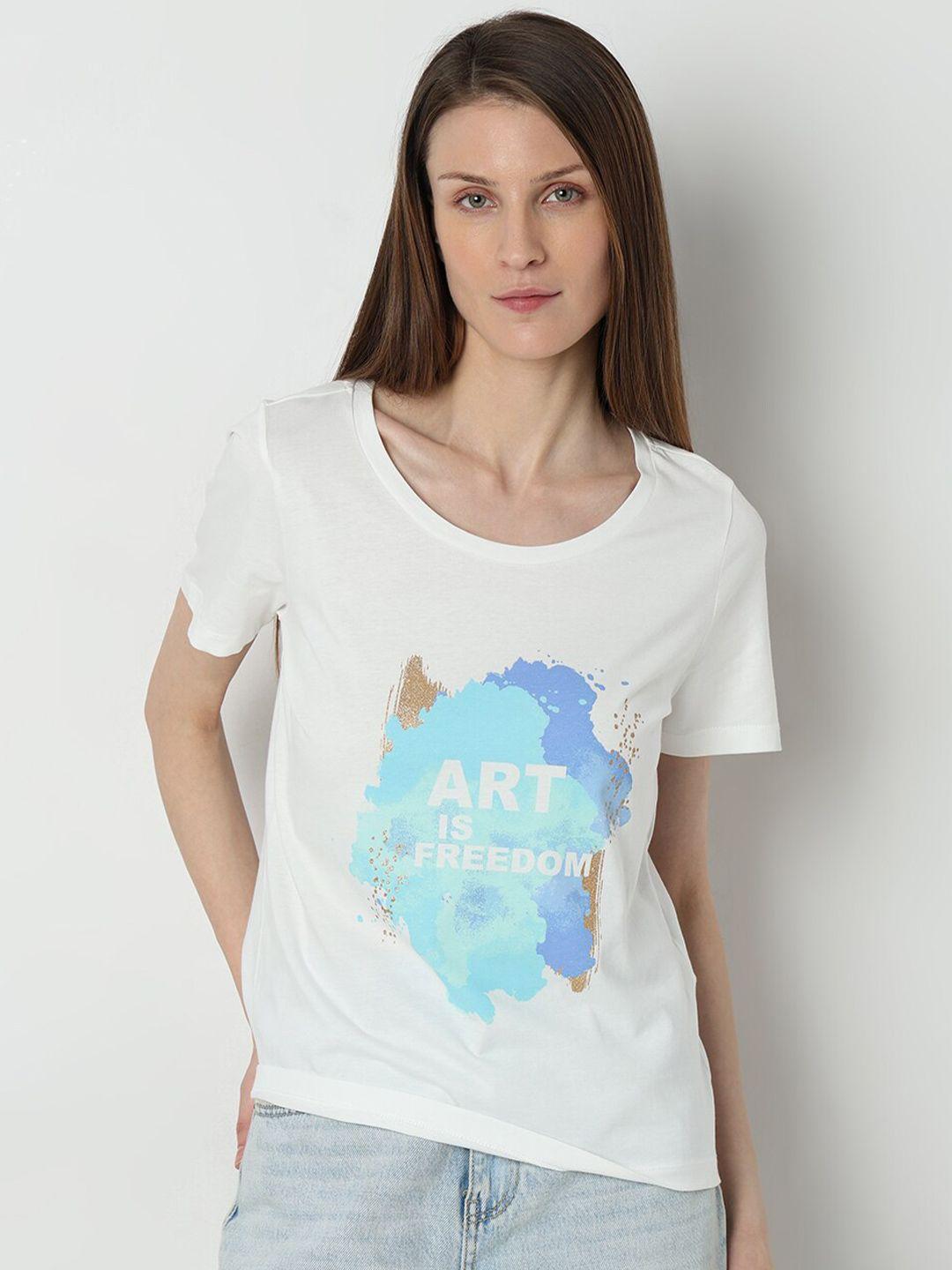 vero moda typography printed round neck organic cotton t-shirt