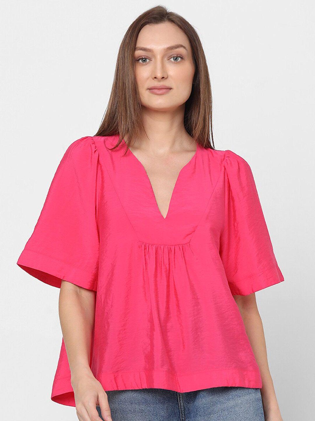 vero moda v- neck pleated flared sleeves a- line top