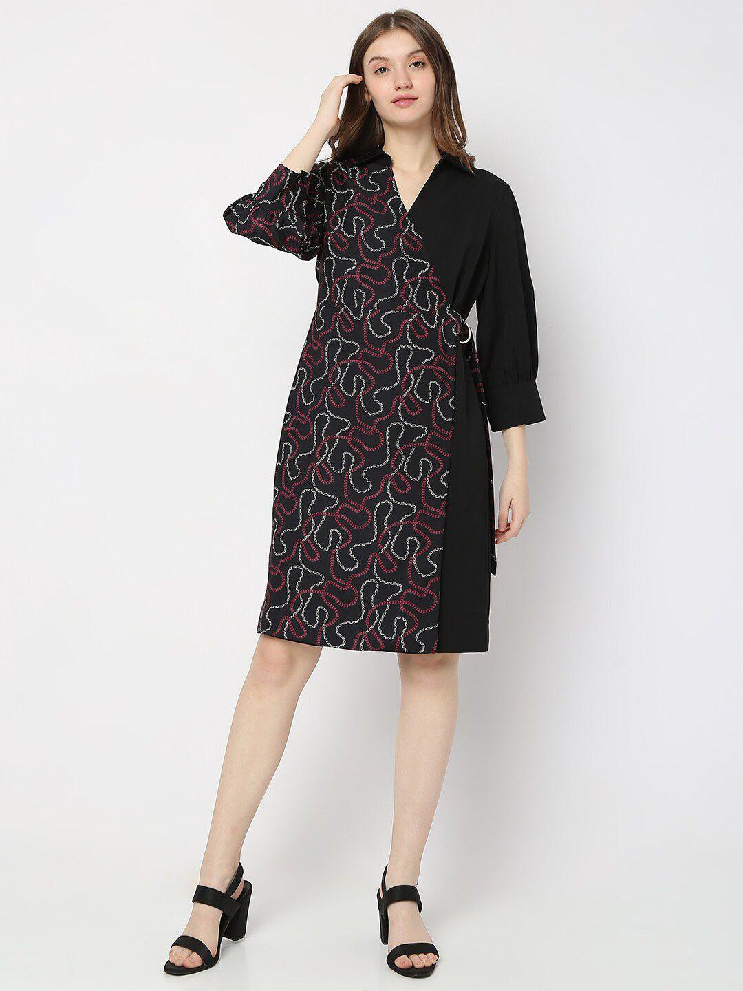 vero moda v-neck abstract printed tie up wrap dress