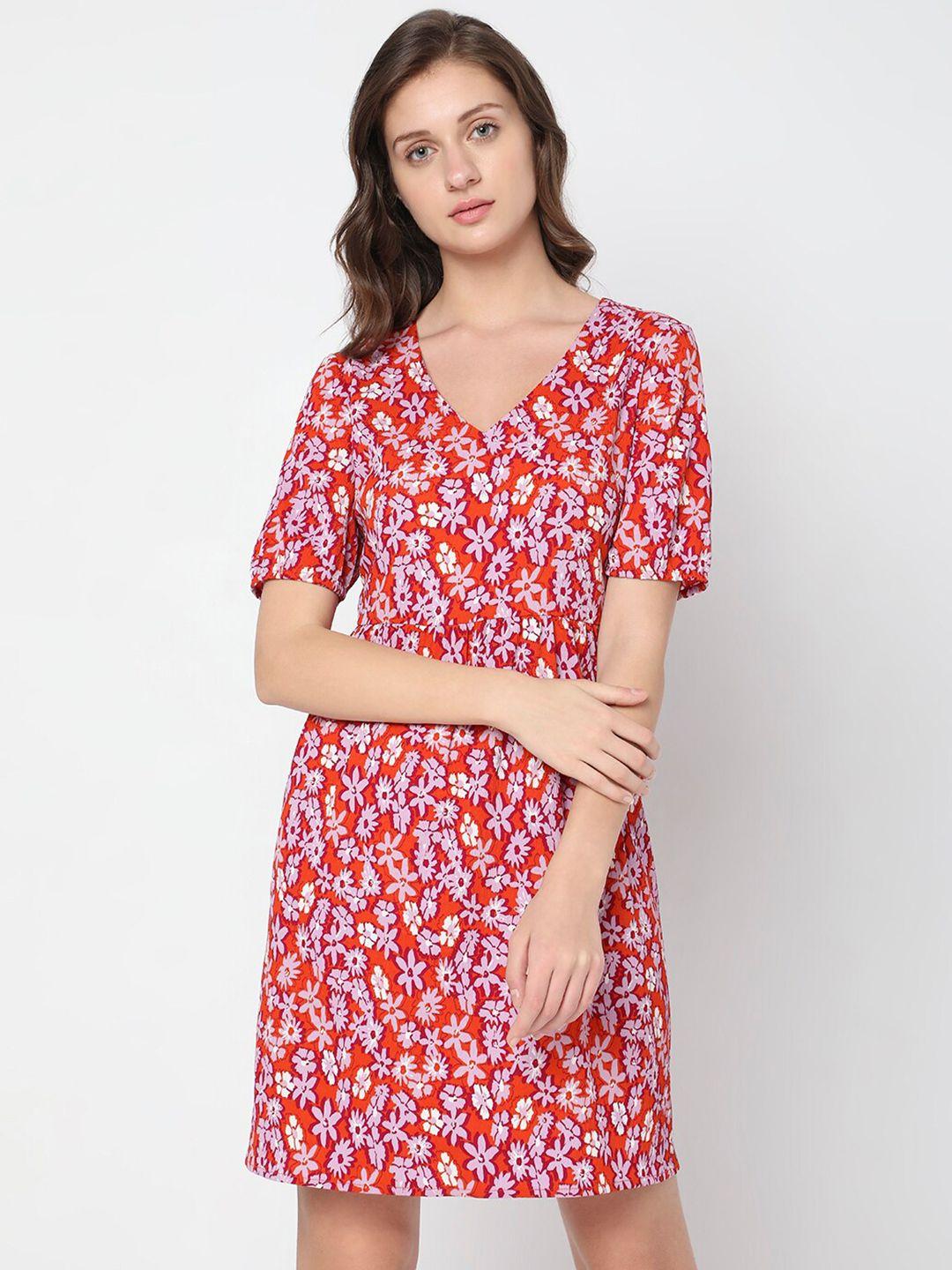 vero moda v-neck floral printed a-line dress