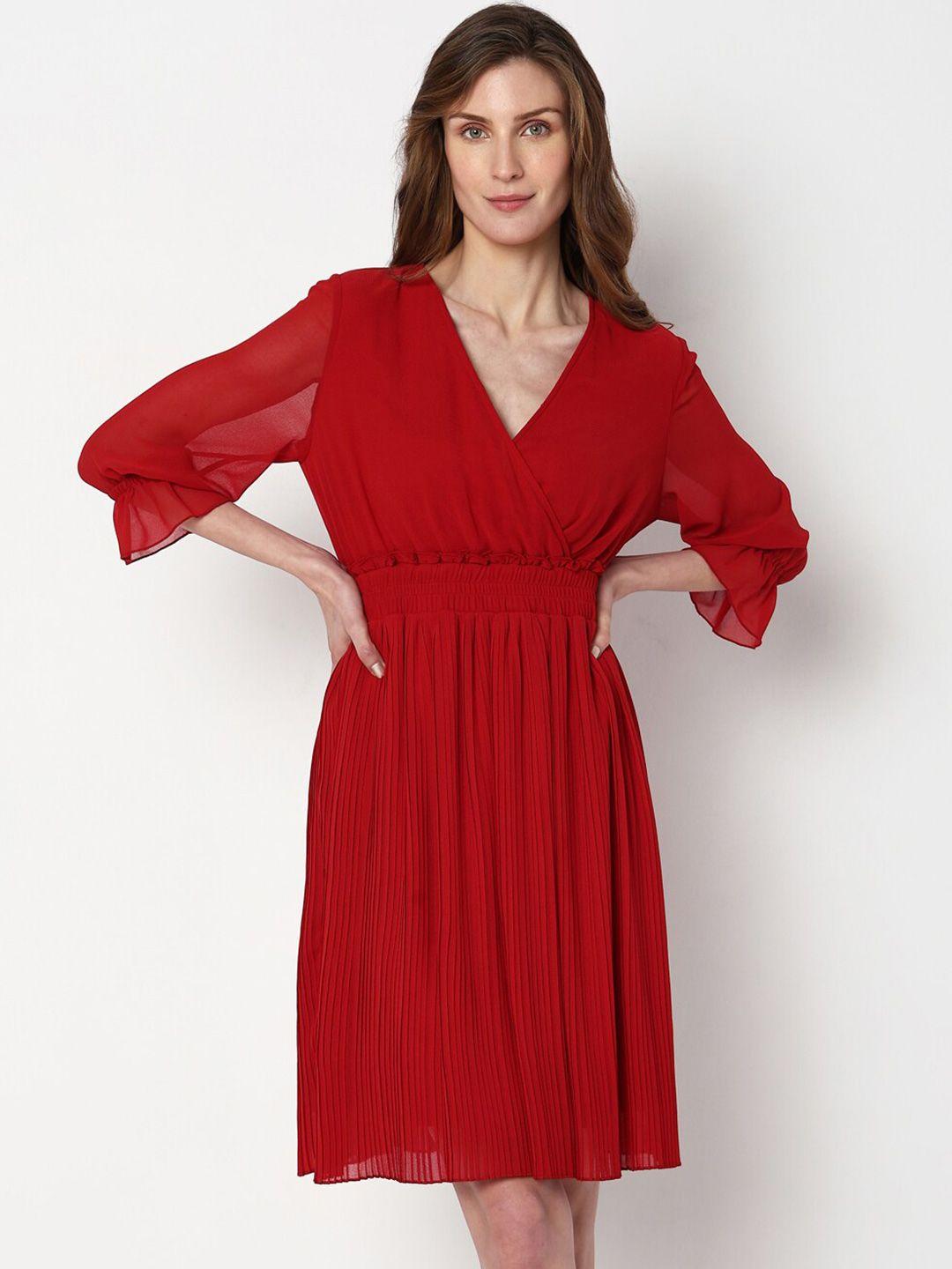 vero moda v-neck gathered puff sleeves fit & flare dress