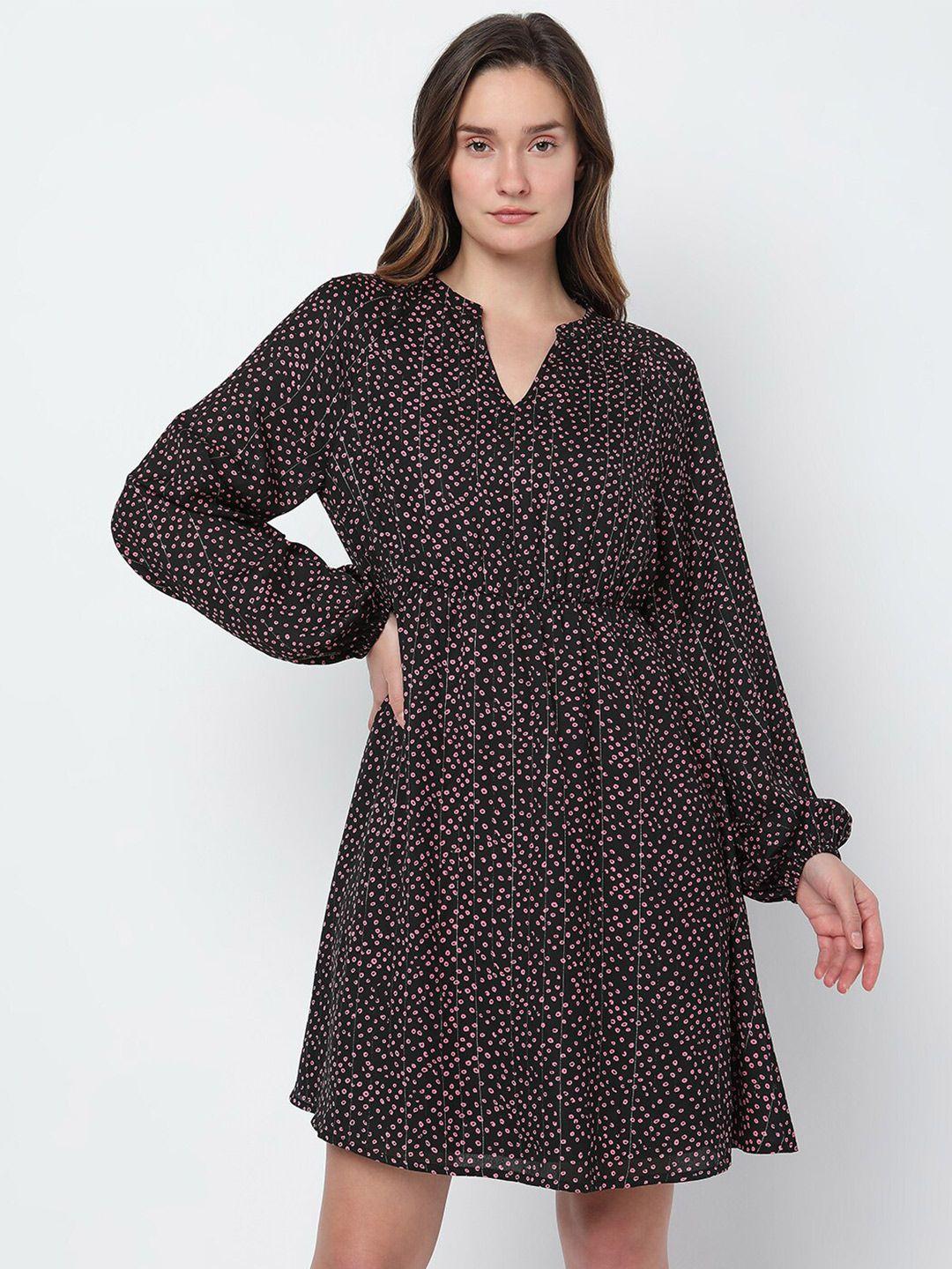 vero moda v-neck geometric printed fit & flare dress