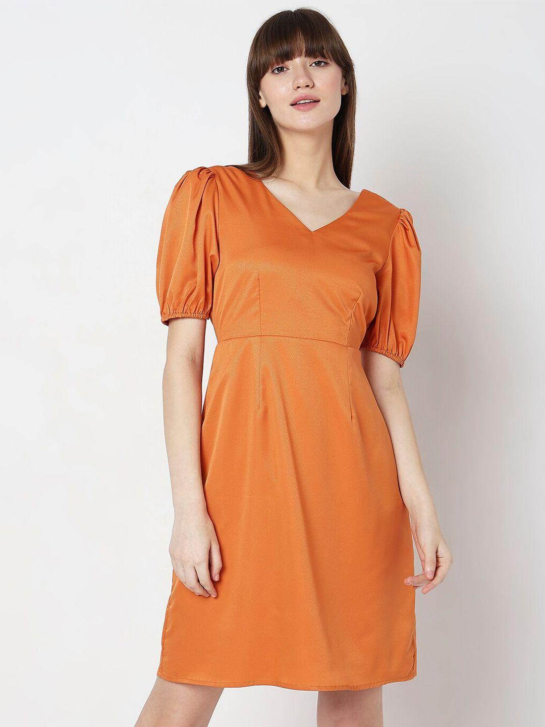 vero moda v-neck puff sleeves fit & flare dress