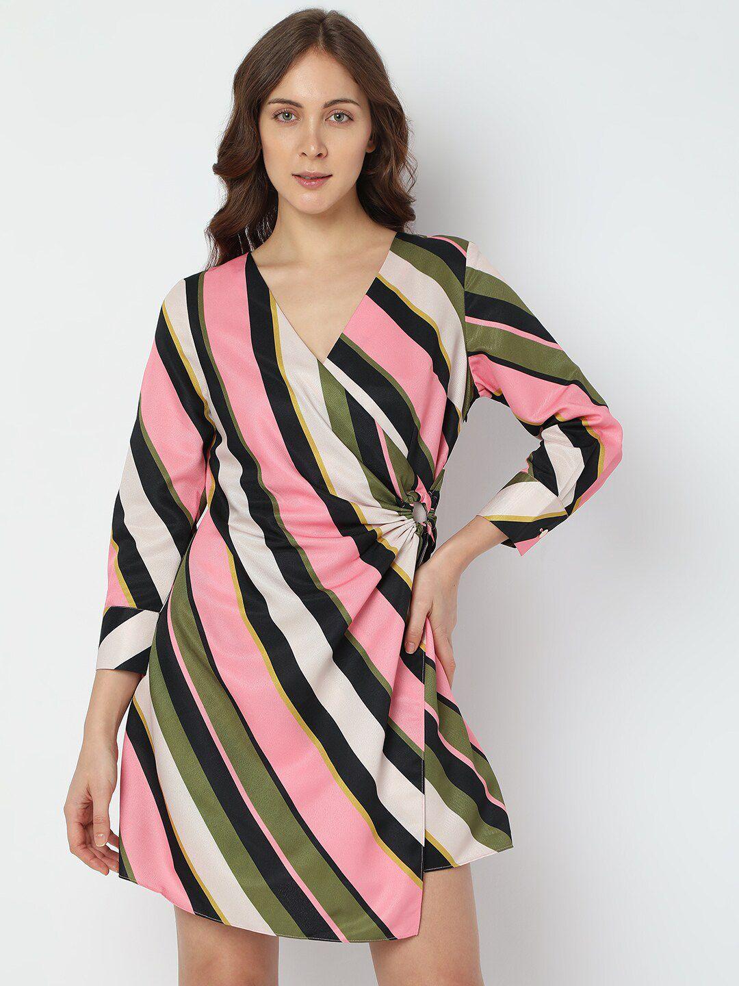 vero moda v-neck striped mini wrap dress