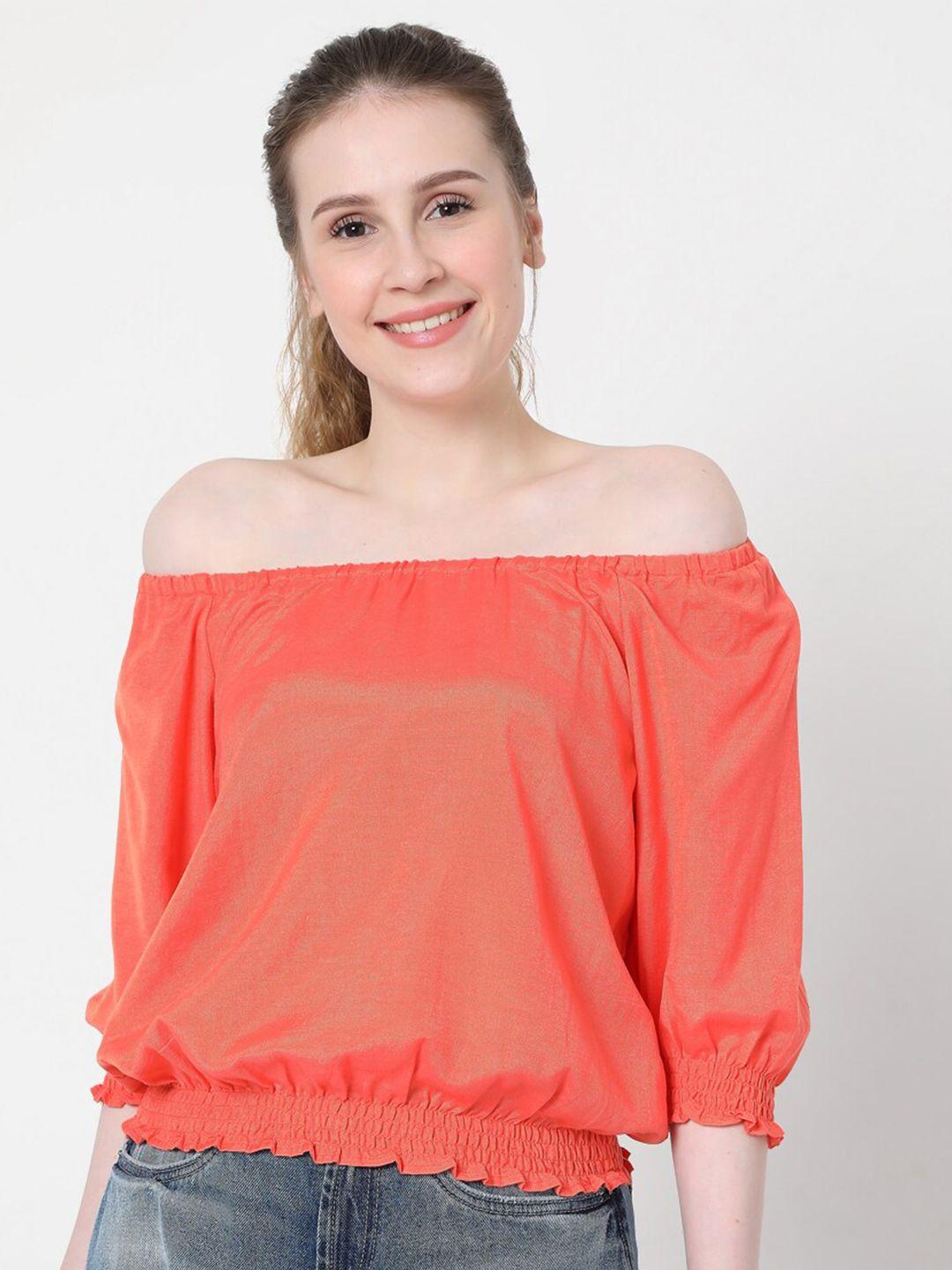 vero moda vm gina coral off-shoulder bardot top