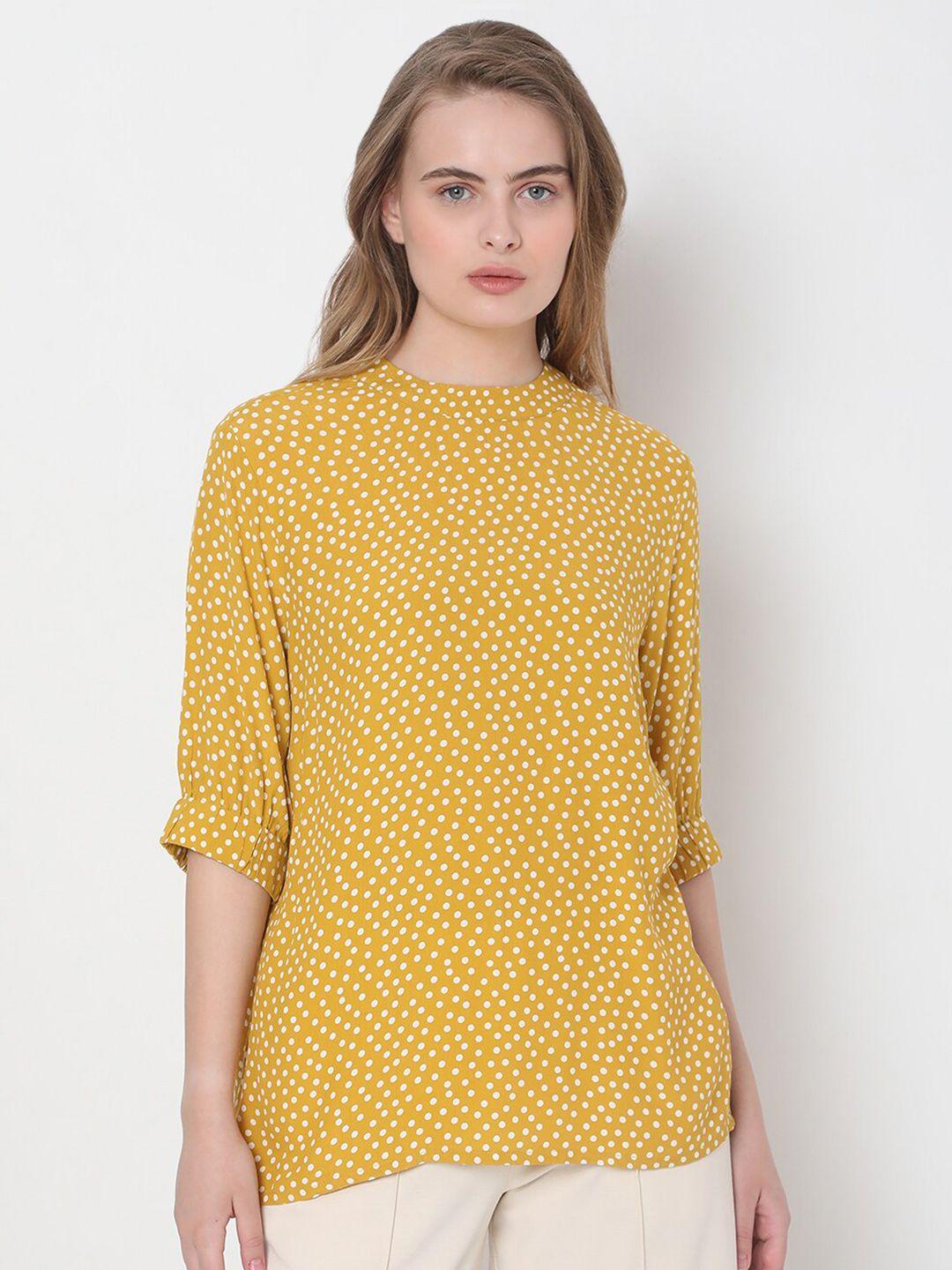 vero moda vm rityl mustard yellow printed extended sleeves top