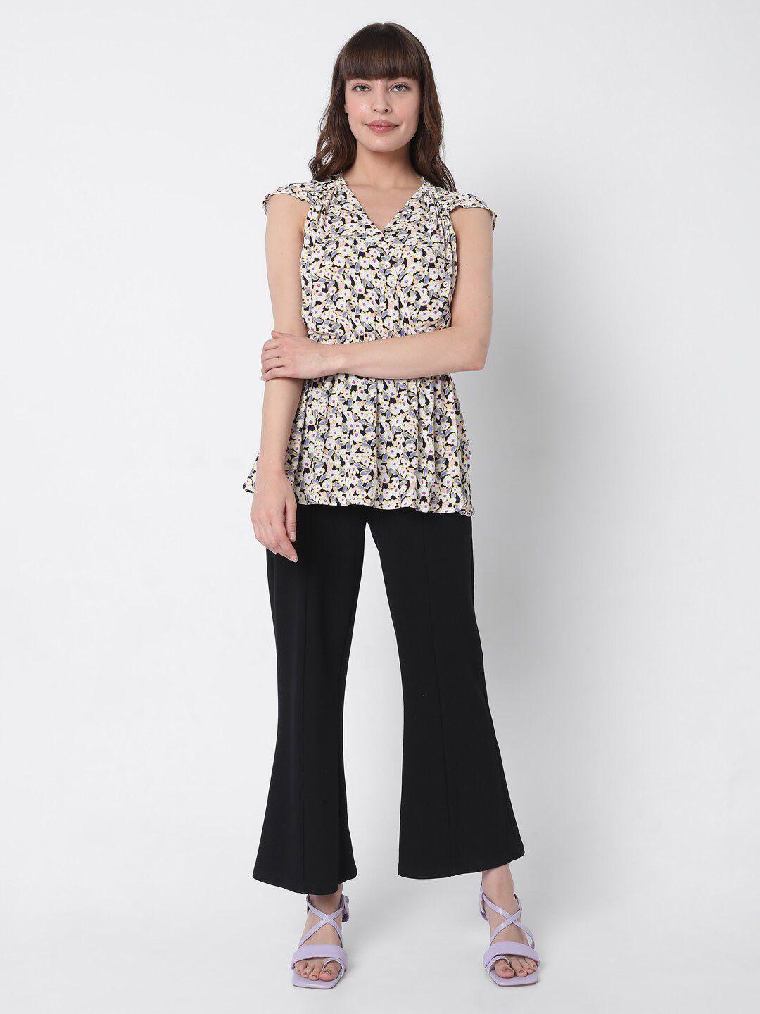 vero moda white & black floral printed top