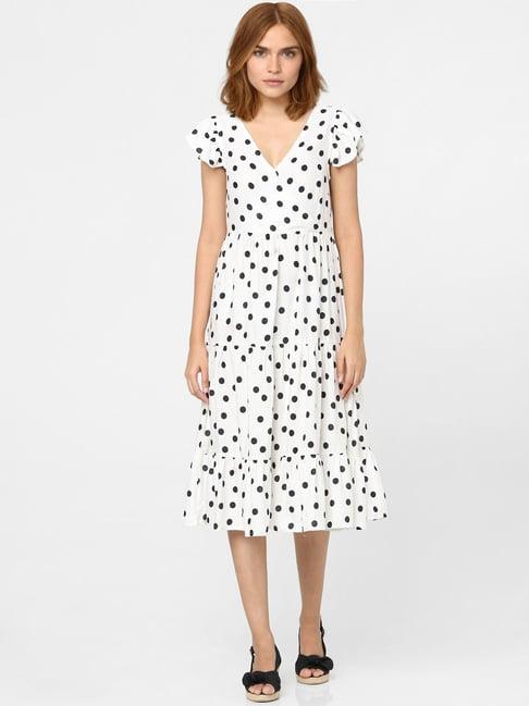 vero moda white & black polka dot fit & flare dress