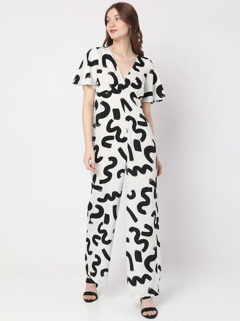 vero moda white & black printed jumpsuit