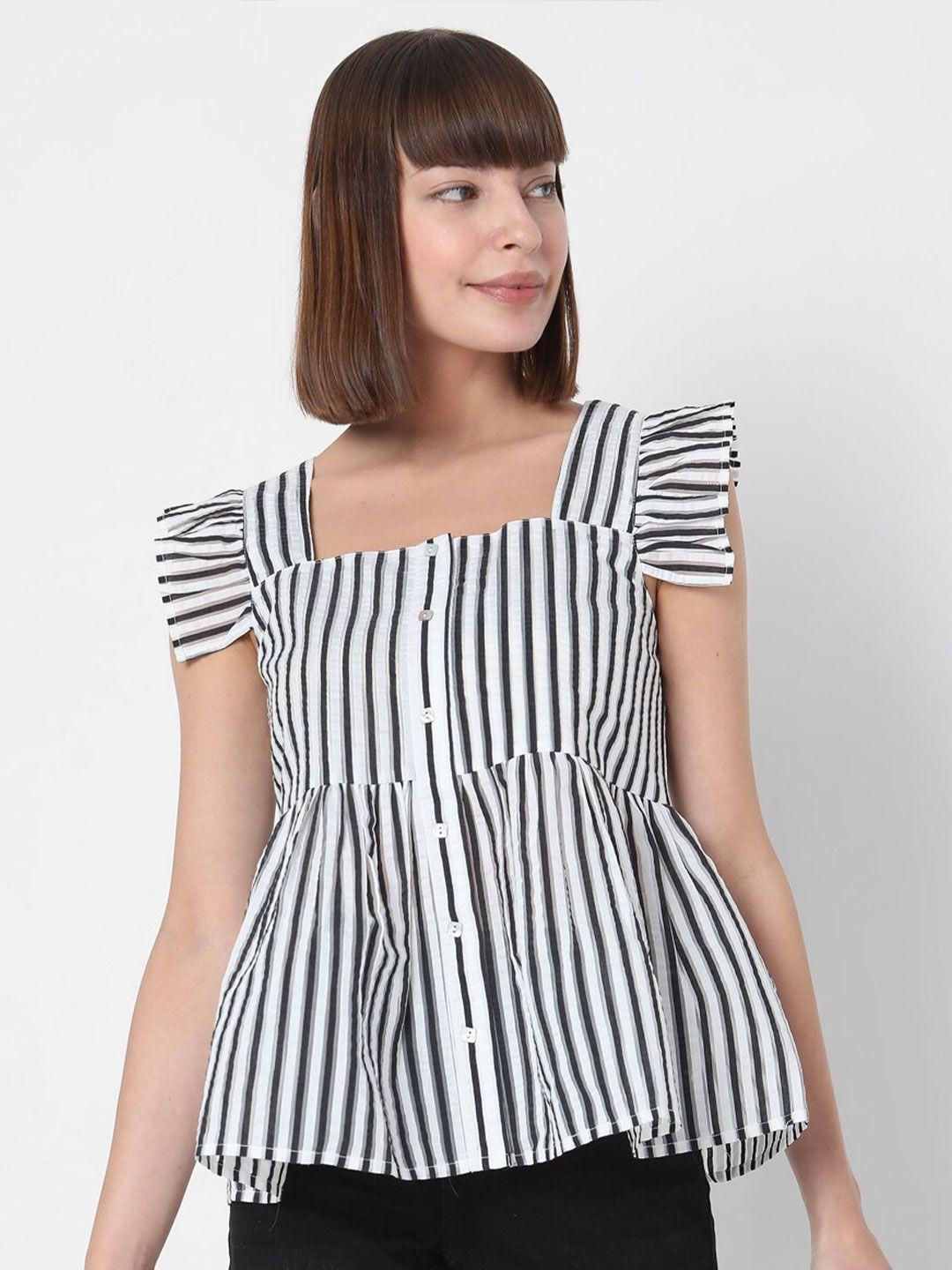 vero moda white & black striped empire top