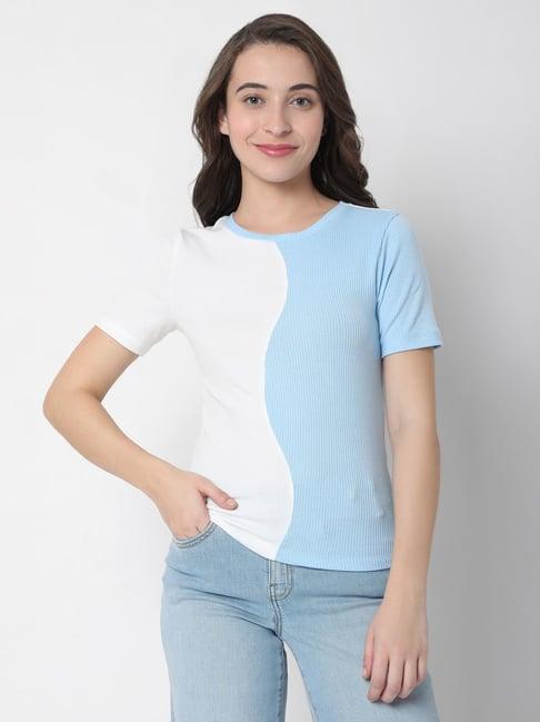 vero moda white & blue regular fit t-shirt