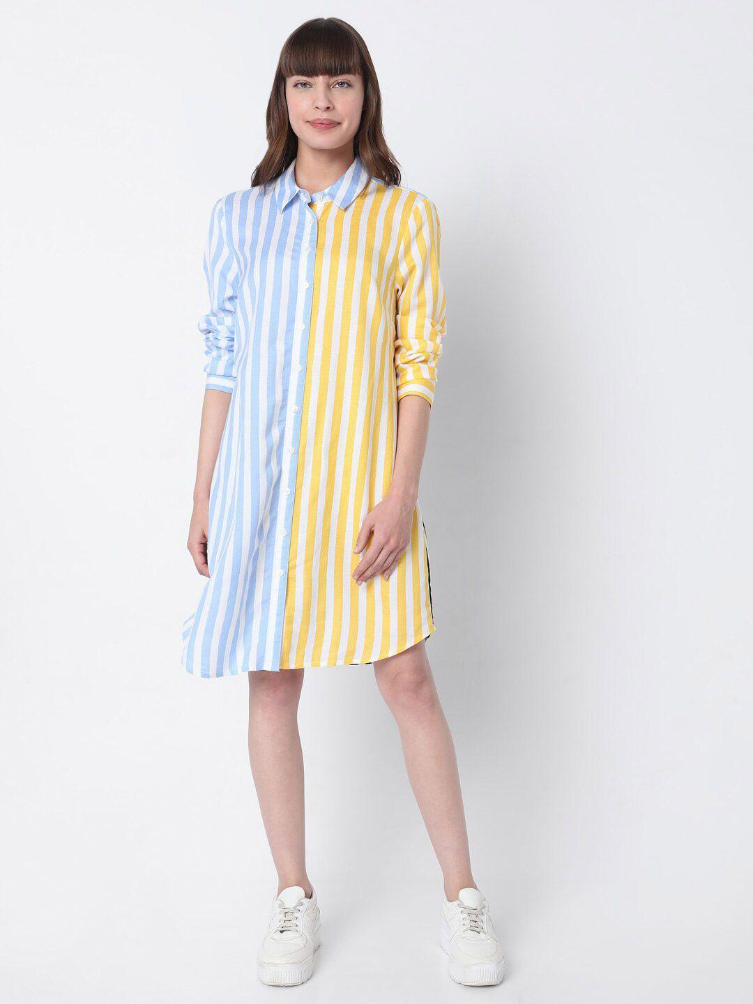 vero moda white & blue striped shirt dress