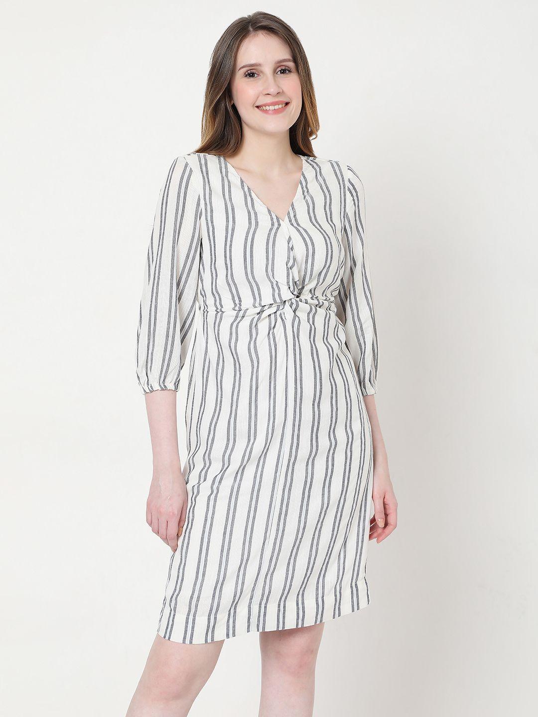 vero moda white & blue striped twisted sheath dress