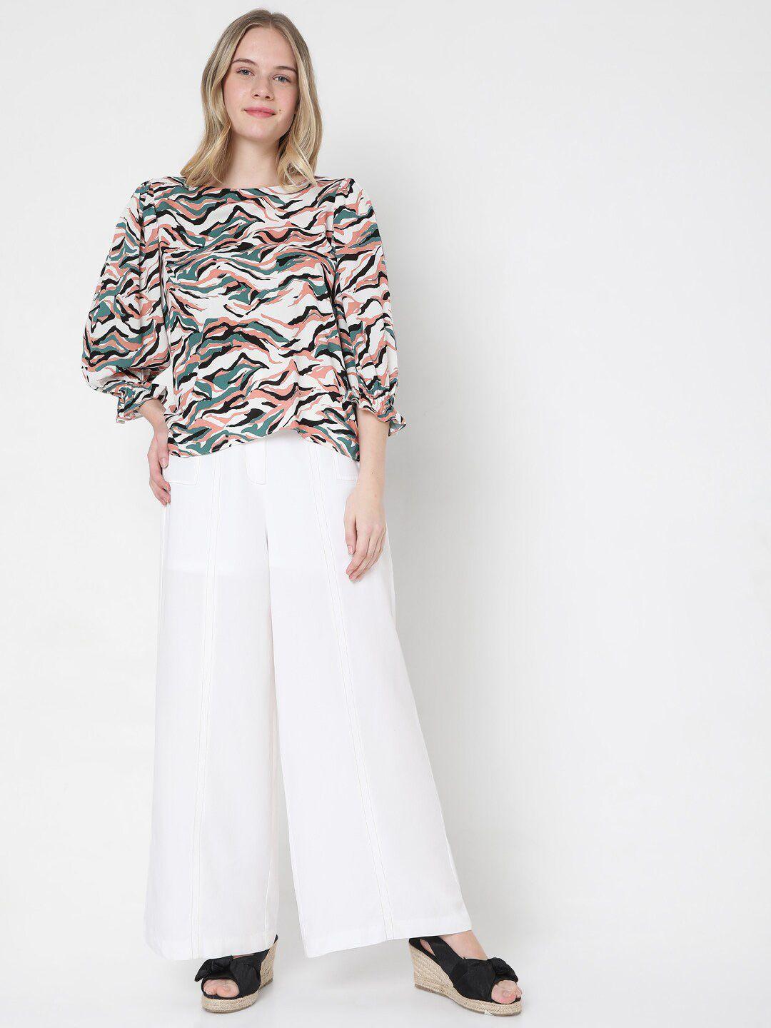 vero moda white & green abstract print top