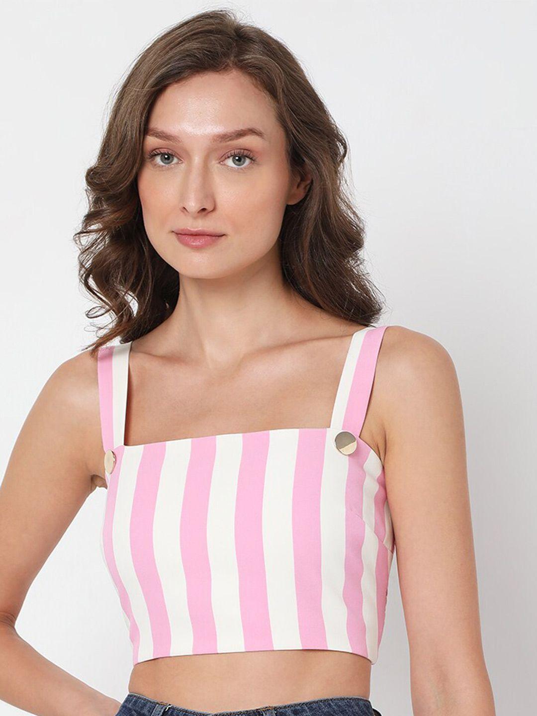 vero moda white & pink striped crop top