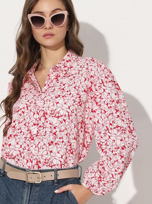 vero moda white & red floral print shirt