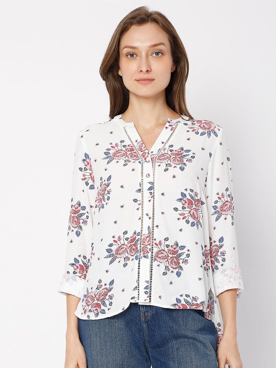 vero moda white & red floral printed shirt style top