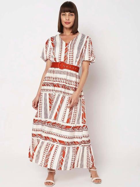 vero moda white & rust printed maxi dress