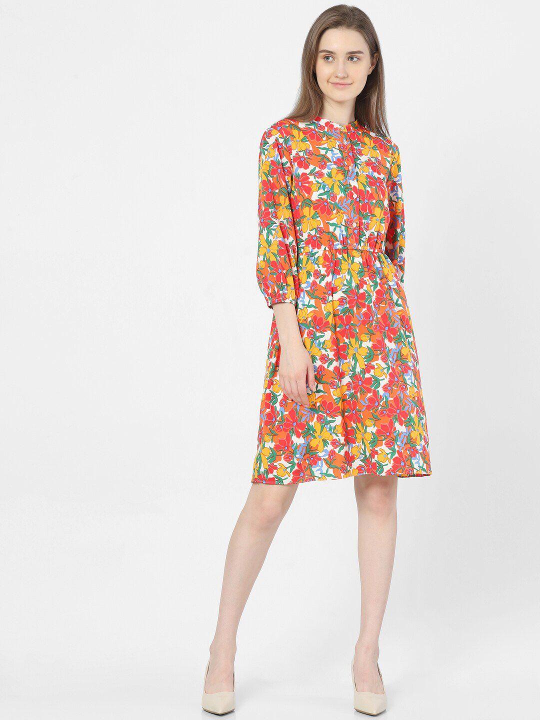 vero moda white & yellow floral  fit and flare  dress