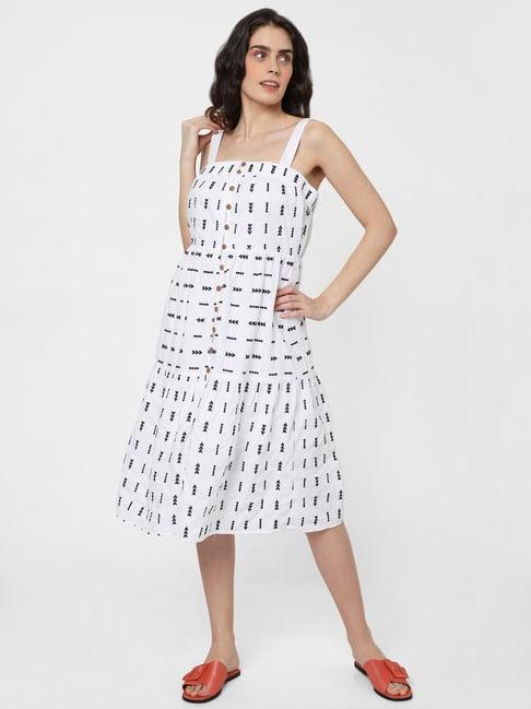 vero moda white cotton embroidered a-line dress