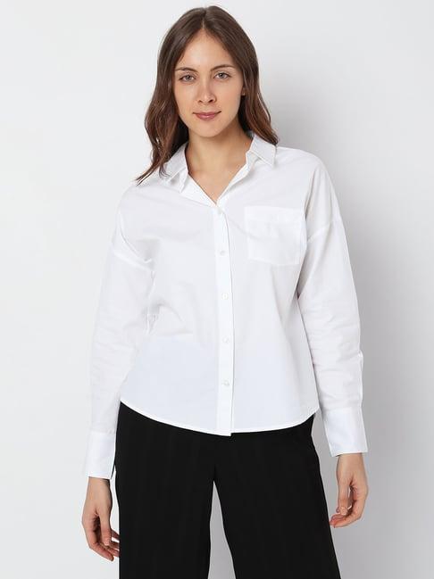 vero moda white cotton slim fit shirt