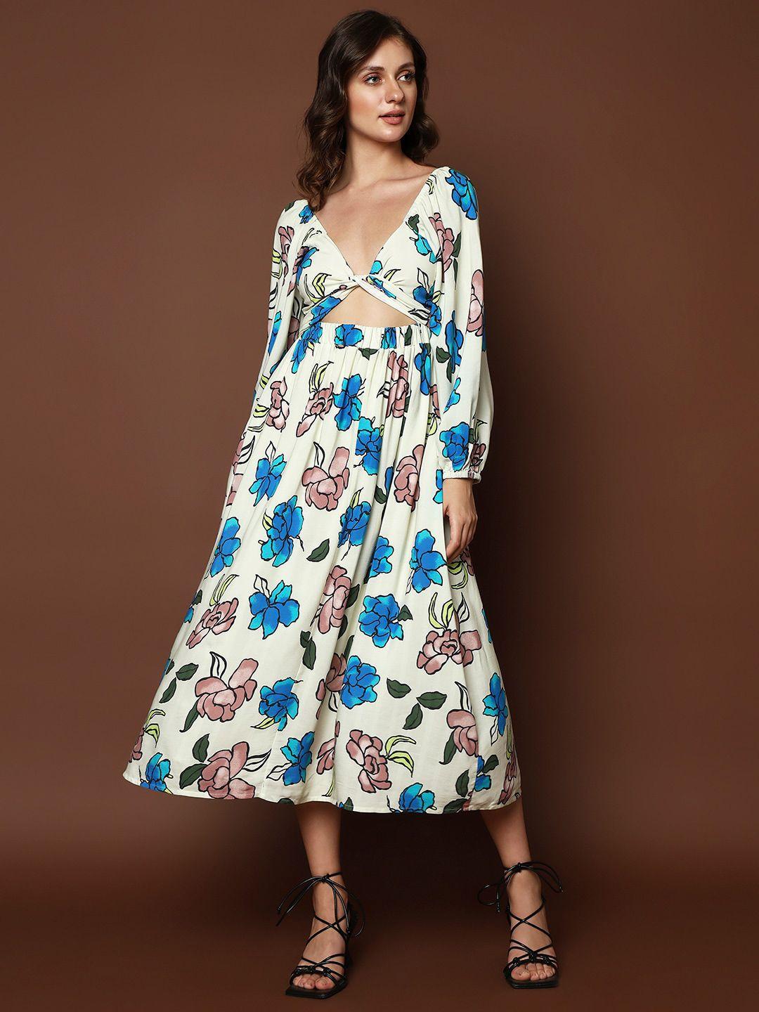 vero moda white floral print a-line midi dress