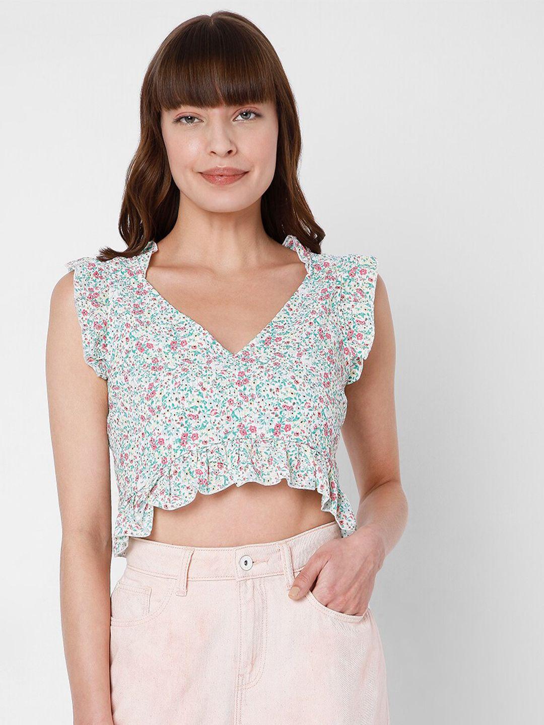 vero moda white floral print crop top