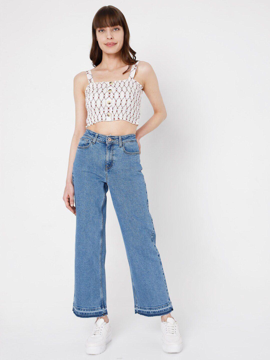 vero moda white geometric print crop top