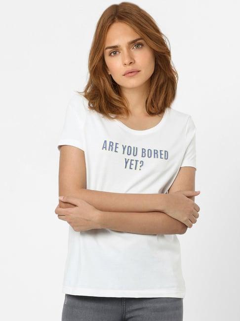 vero moda white printed crew t-shirt