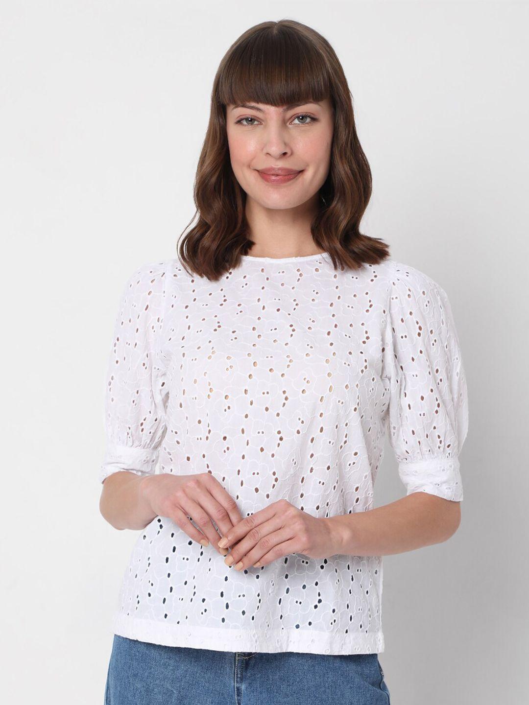 vero moda white self design top