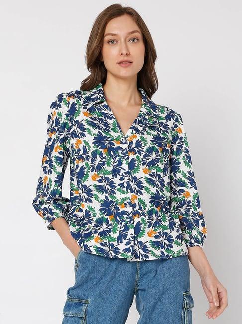 vero moda white viscose floral print shirt