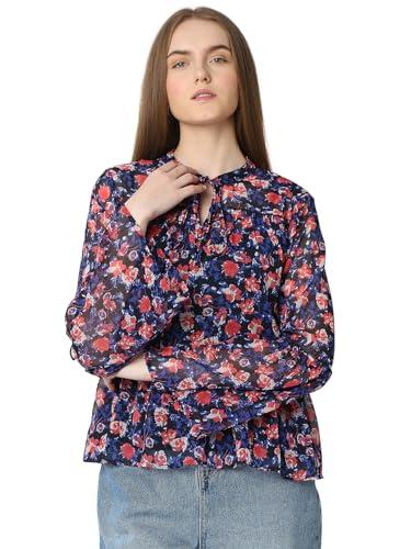 vero moda women's floral relaxed fit t-shirt (10322339-dark navy_dark